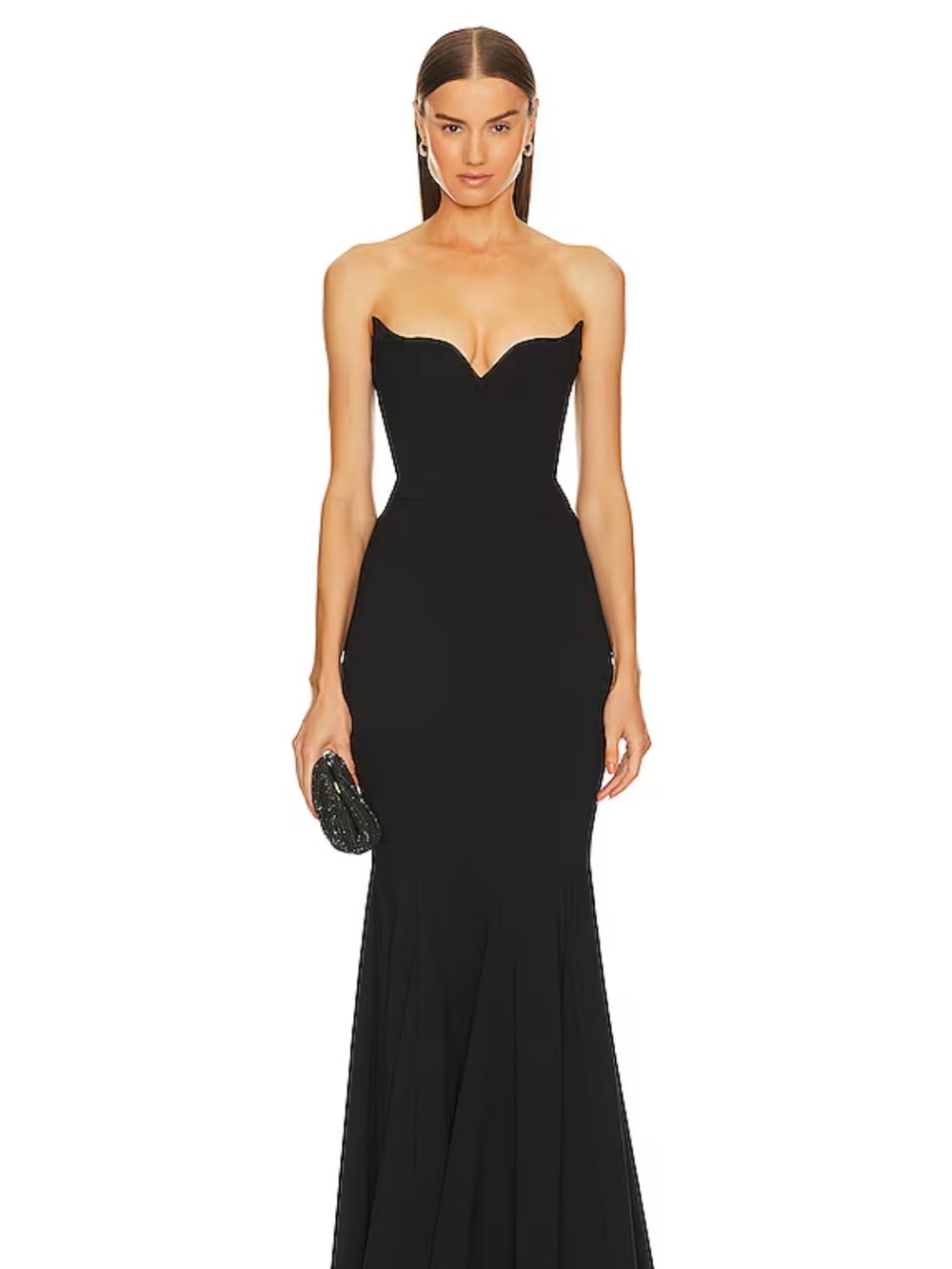 Michael Costello Revolve Elegant Strapless Sweetheart Black Mermaid Gown